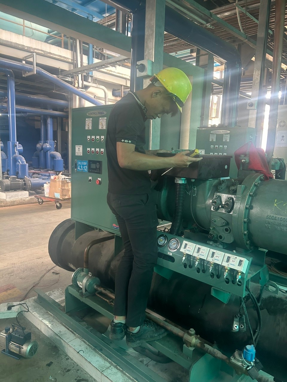 close up of chiller maintenance